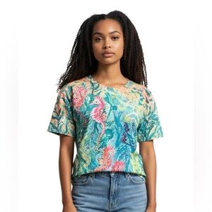🆕 NWT’ Leoma Lovegrove Seahorse Print coastal core artsy coastal casual shirt